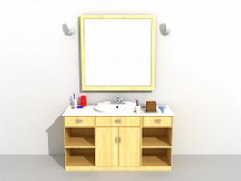 Wood bathroom vanity cabinet with vessel sink 3d model preview