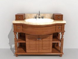 Retro wood bath vanity 3d model preview