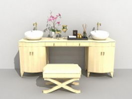 Bathroom vanity with sink and makeup table 3d preview