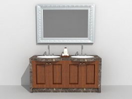 Vintage bath vanity with mirror 3d model preview