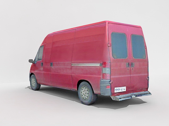 Red cargo van 3d rendering
