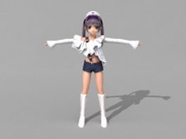 Cute anime girl 3d model preview