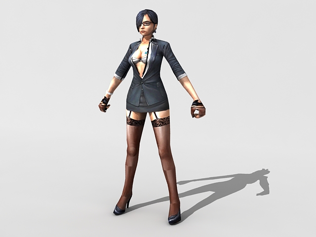 Sexy female spy agent rigged 3d rendering