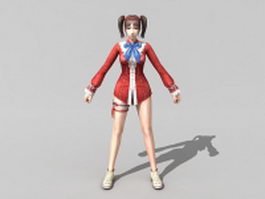 Anime girl fighter rigged 3d model preview