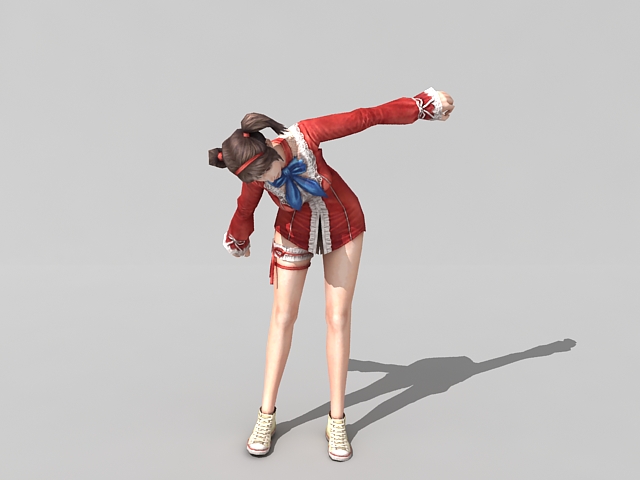 Anime girl fighter rigged 3d rendering
