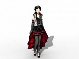 Beautiful Gothic girl 3d model preview