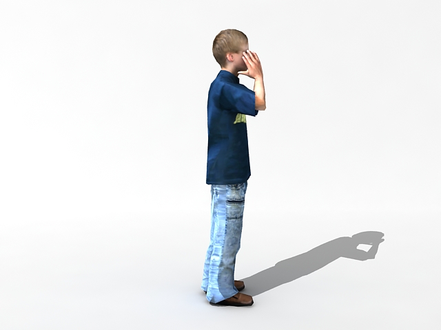 Boy hiding his face 3d rendering