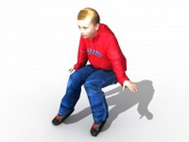 White teenage boy sitting 3d model preview