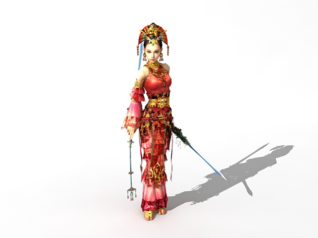 Chinese female swordsman character 3d rendering