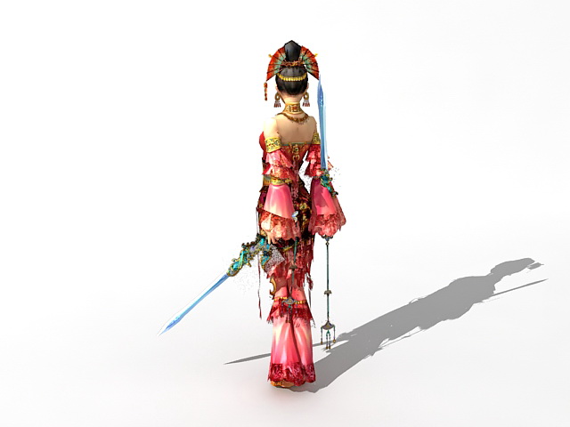 Chinese female swordsman character 3d rendering
