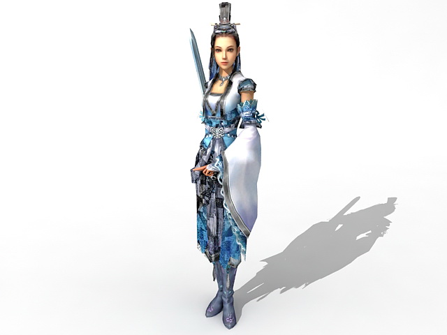 Female sword fighter 3d rendering