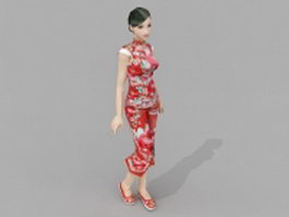 Traditional Chinese girl 3d model preview