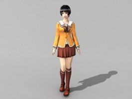 High school girl anime 3d model preview