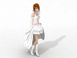 White dress girl 3d model preview