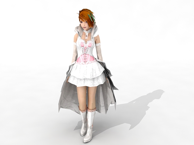White dress girl 3d rendering
