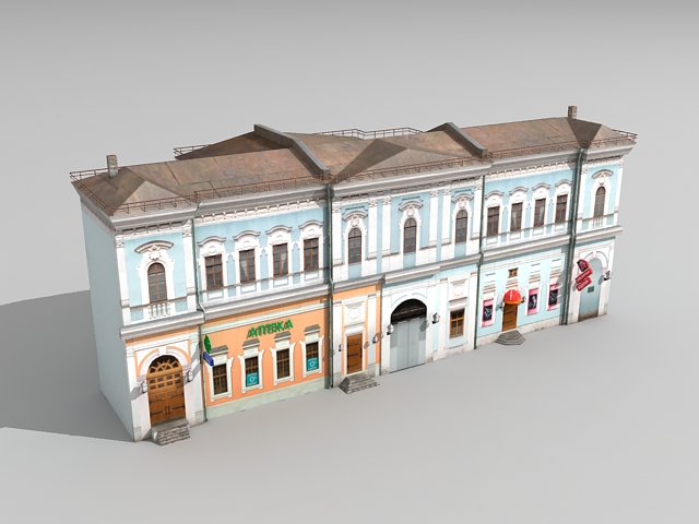 Old Russian commercial district building 3d rendering