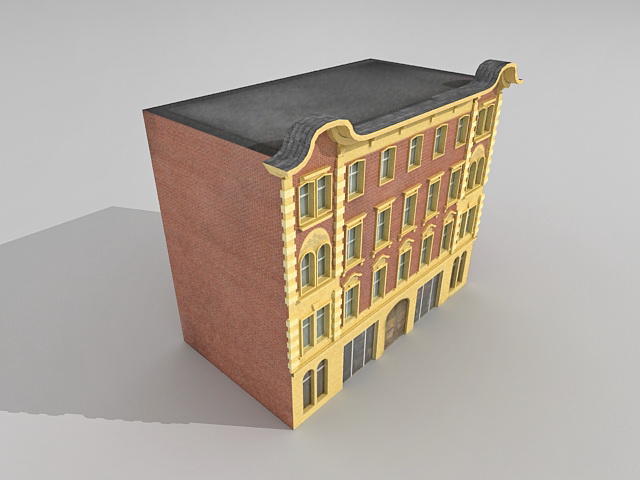 Brick apartment building 3d rendering