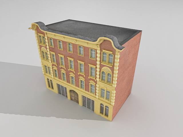 Brick apartment building 3d rendering