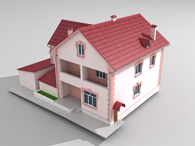 Pink country house 3d rendering