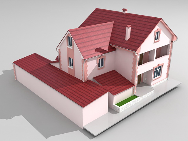 Pink country house 3d rendering
