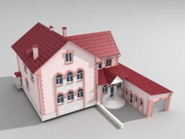 Pink country house 3d model preview