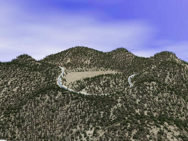 Hills & river 3d rendering