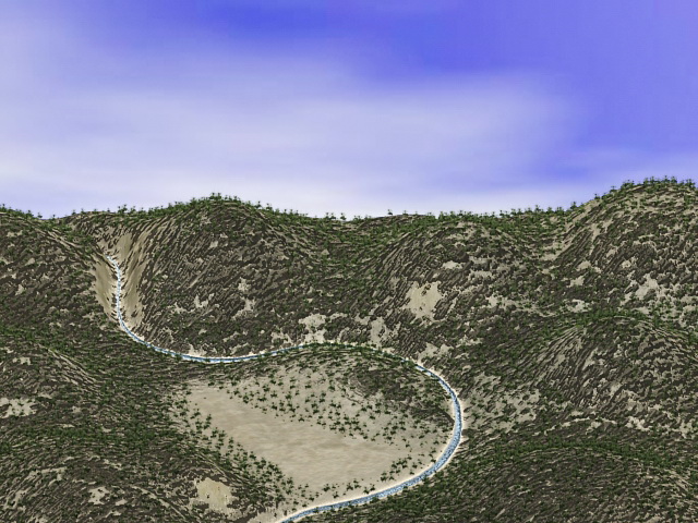 Hills & river 3d rendering