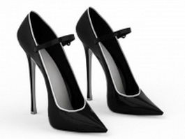 Black leather high heel shoes 3d model preview