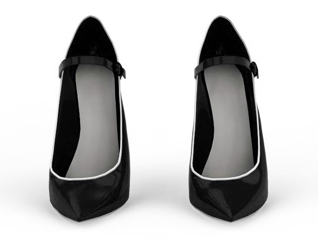 Black leather high heel shoes 3d rendering