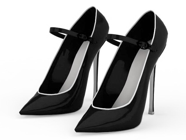 Black leather high heel shoes 3d rendering
