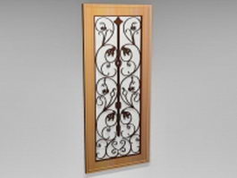 Wood door with wrought iron insert 3d preview