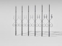Wrought iron stair railing parts 3d model preview