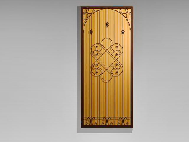 Ornamental wrought iron door insert 3d rendering