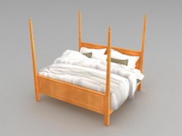 Modern wood four poster bed 3d preview