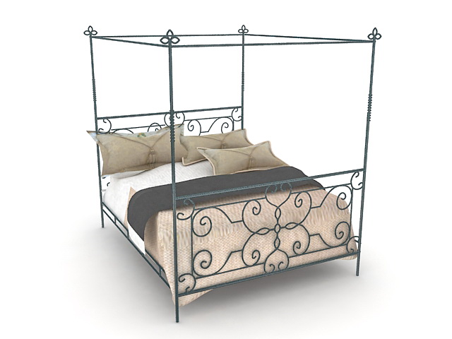 Wrought iron canopy bed 3d rendering