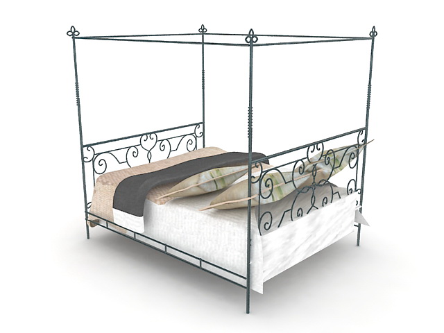 Wrought iron canopy bed 3d rendering