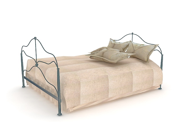 Contemporary metal bed 3d rendering