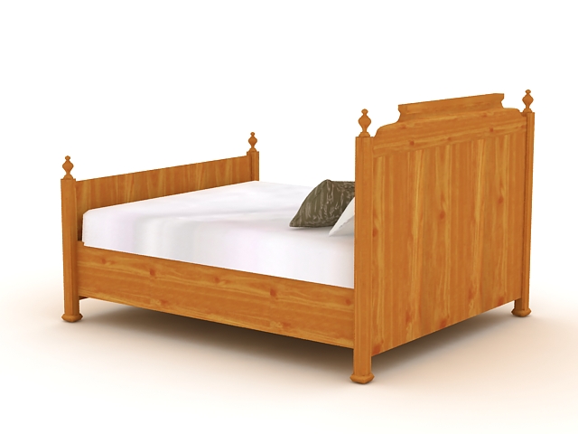 Antique wood bed 3d rendering