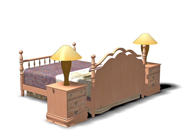 Antique wooden bedroom 3d rendering