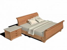 Wood sleigh bed 3d model preview
