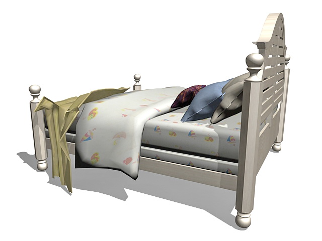 White wooden bed 3d rendering