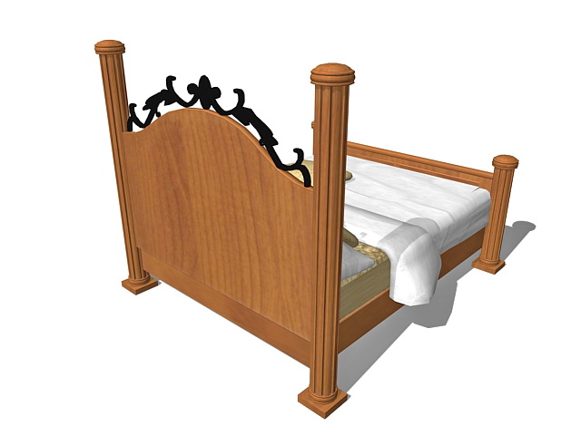 Rustic antique wood bed 3d rendering