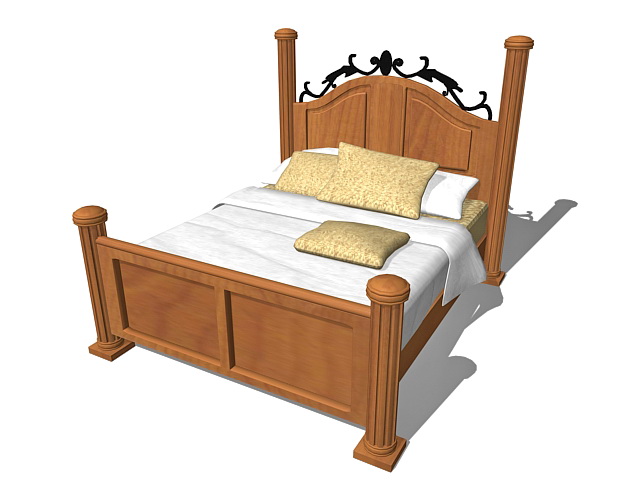 Rustic antique wood bed 3d rendering