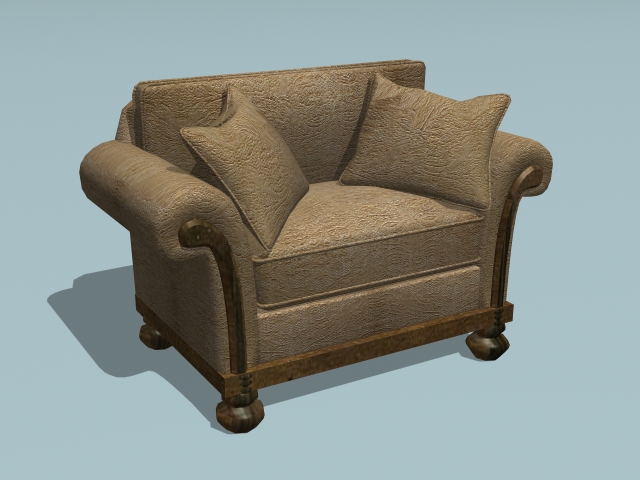 Upholstered sofa chair 3d rendering