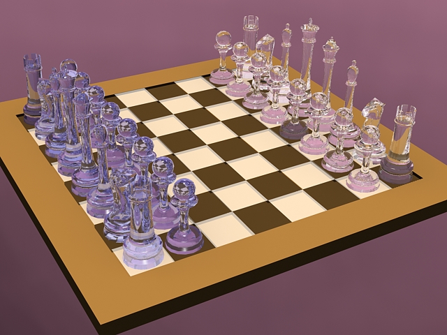 Crystal chess set 3d rendering