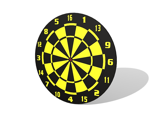 Yellow and black dart board 3d rendering