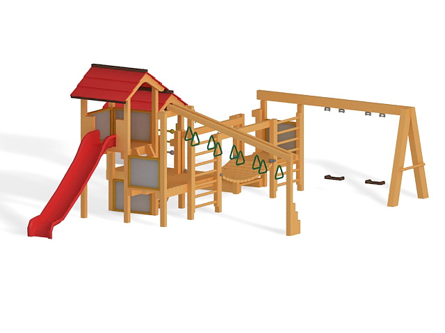Wood play set 3d rendering