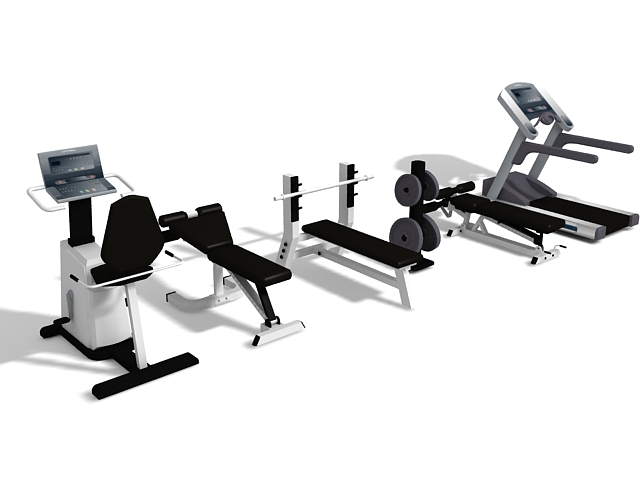 Gym exercise equipment collection 3d rendering