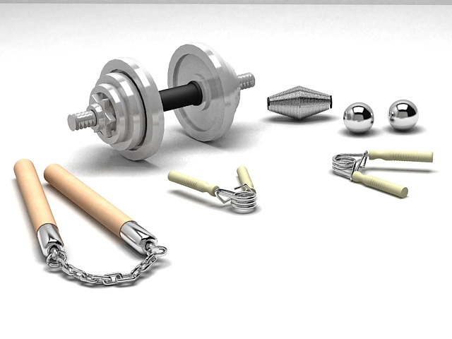 Gym and martial arts training equipment 3d rendering