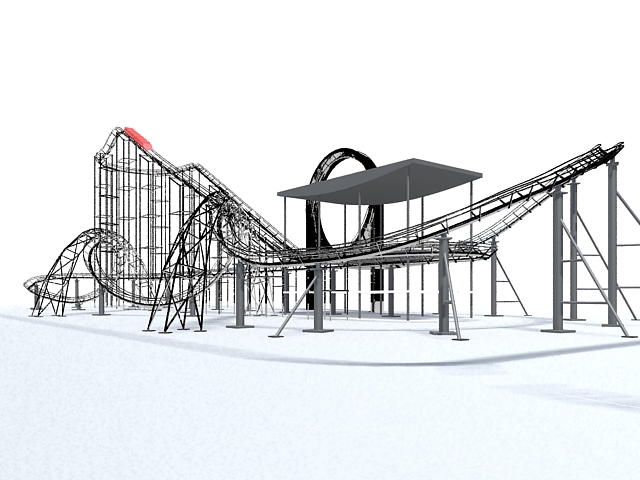 Roller coaster amusement rides 3d rendering